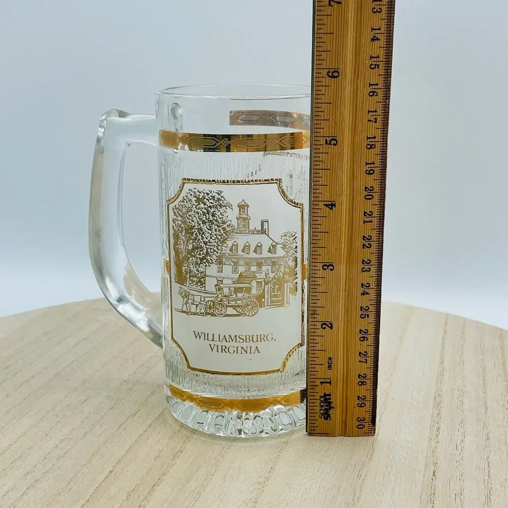 Vintage Williamsburg Virginia 22K Gold Glass Beer Stein Collector Mug by Culver